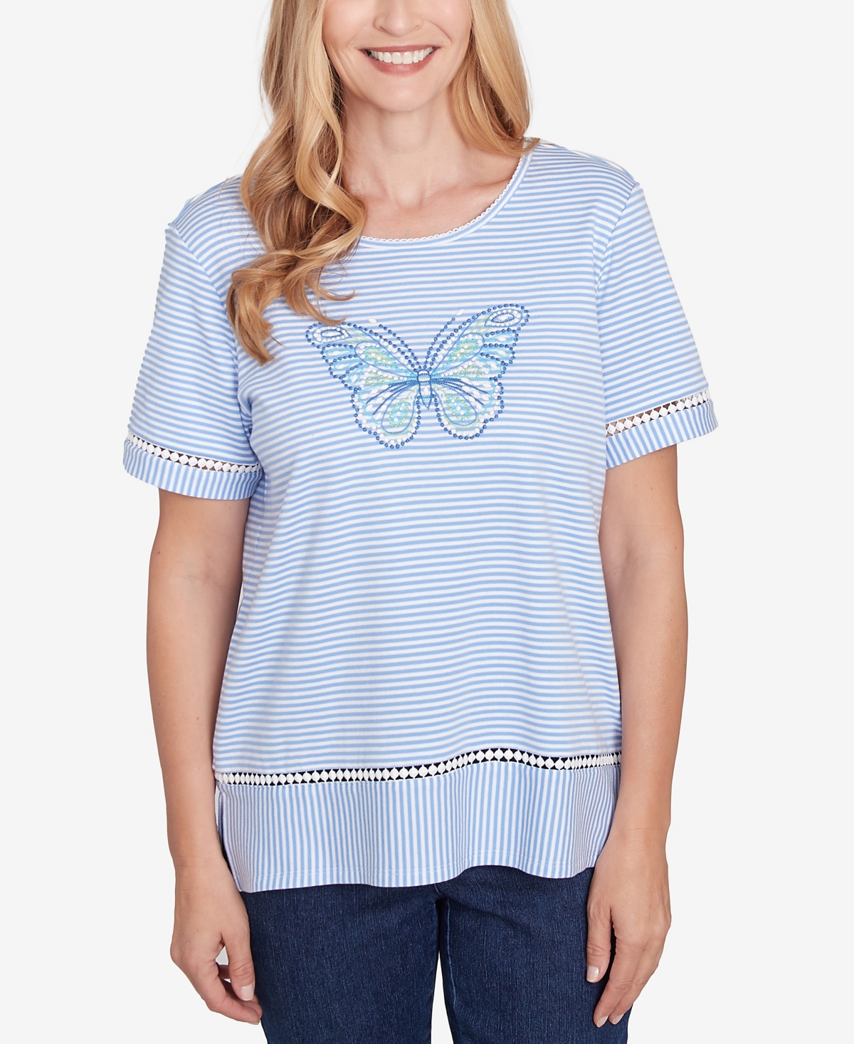 Petite Classics Striped Butterfly Short Sleeve T-Shirt - Iris