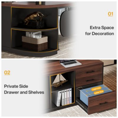 80'' L-Shaped Desk, Large Executive Office Desk with 55'' Drawers Cabinet, Modern Computer Table