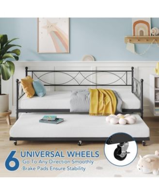 Twin Daybed with Trundle, Day Bed with Trundle Bed Twin, Twin Size Mattress Foundation with Steel Slat Support for Kids Teens Adults Living Room