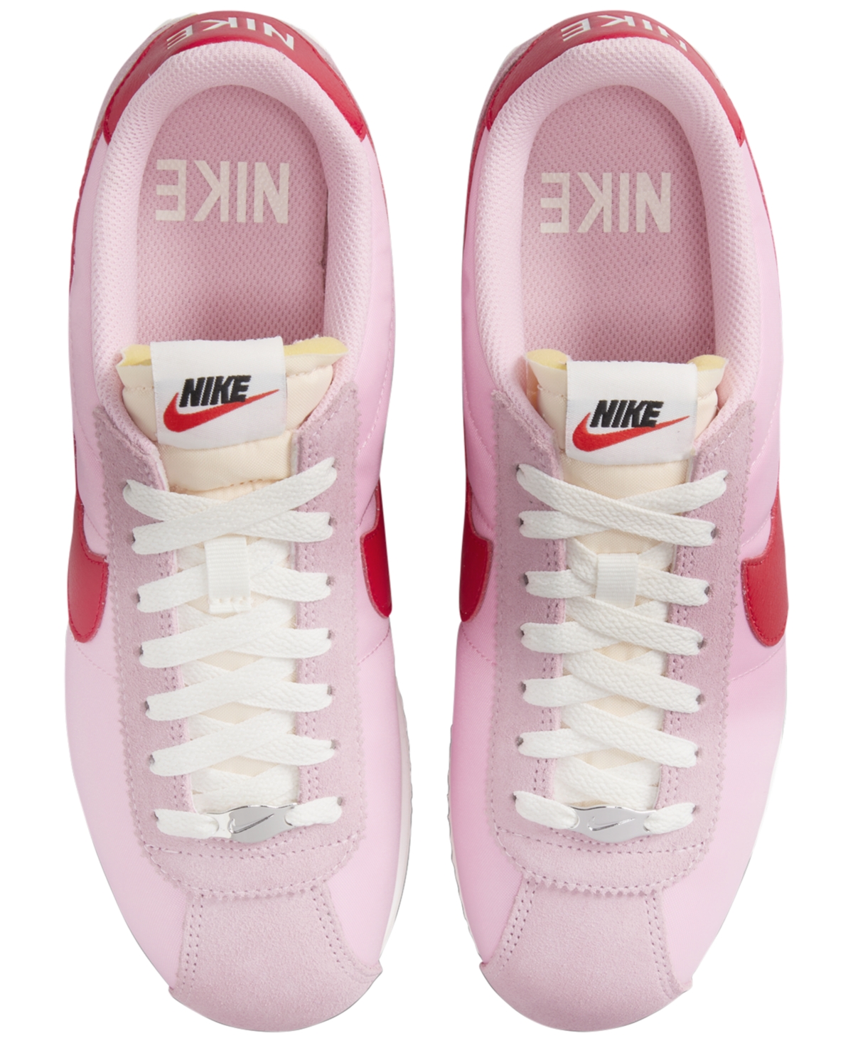 Nike Women's Cortez Textile Casual Sneakers From Finish Line In Soft Pink,fire Red
