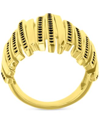 Black Cubic Zirconia Multi Row Ring in 14k Gold Over Sterling Silver