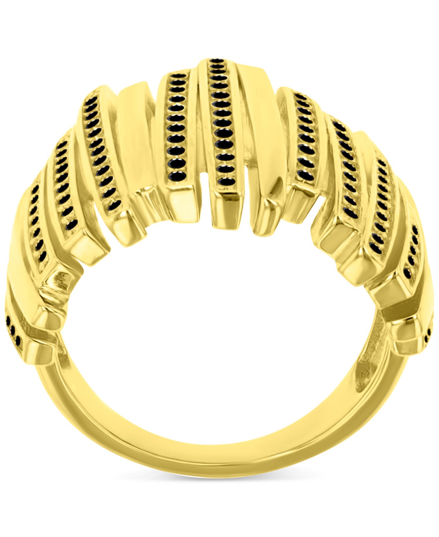 Black Cubic Zirconia Multi Row Ring in 14k Gold Over Sterling Silver
