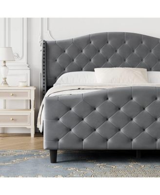Queen Size Velvet Platform Bed Frame w/Headboard and Footboard Upholstered Bed Frames