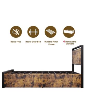 Full Bed Frame with 4 Storage Drawers and Headboard