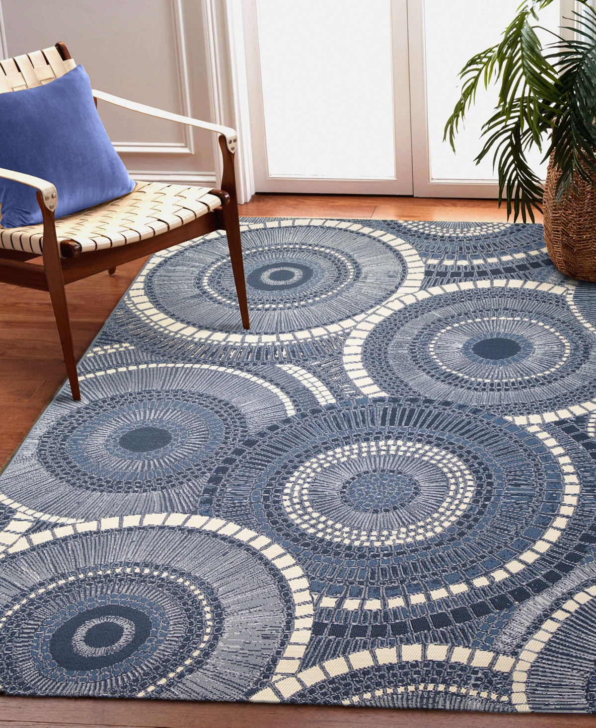 Liora Manne Marina Circles 8'10"x11'9" Area Rug In Blue,ivory