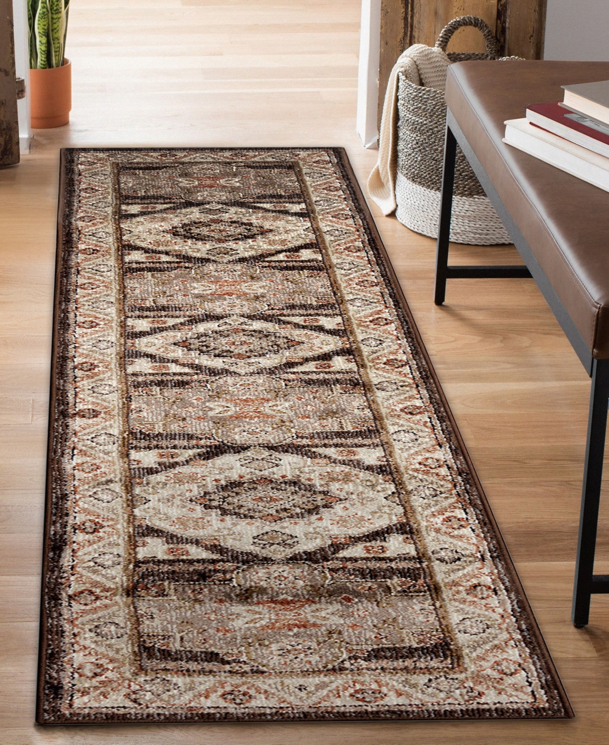 Liora Manne Ariana Floral Medallion 1'11"x7'6" Runner Area Rug In Earth
