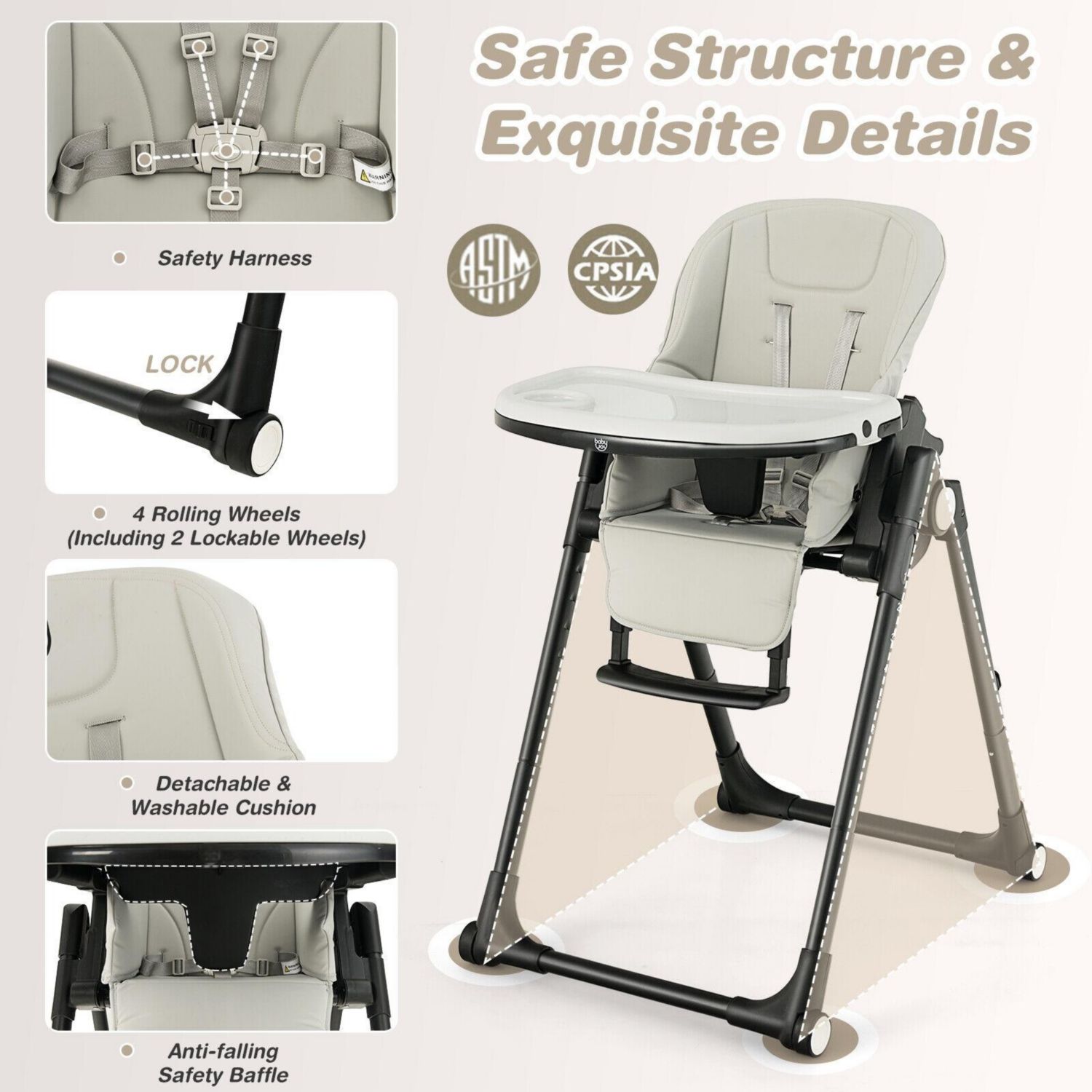 4-in-1 Baby High Chair with 6 Heights and Foldable Frame