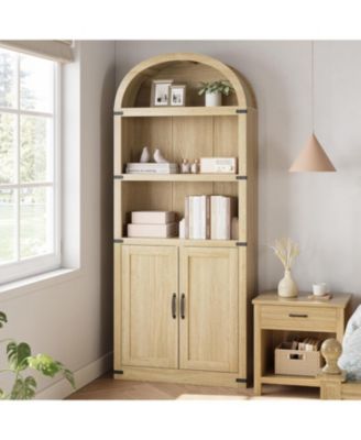Bookcase with Doors Arched Bookshelf 71.65in Tall Bookcase Farmhouse Cabinet