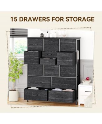1Pc Fabric/Metal (with wooden top) 15-Drawer Tall Storage Dresser Organizer Cabinet