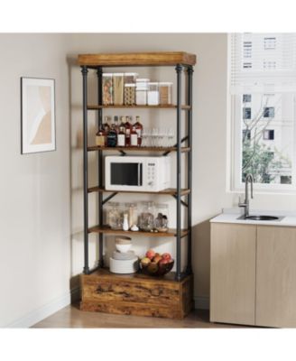 Bookshelf with Drawers Tall Bookcase 5 Tier Bookshelves Vintage Bookshelf