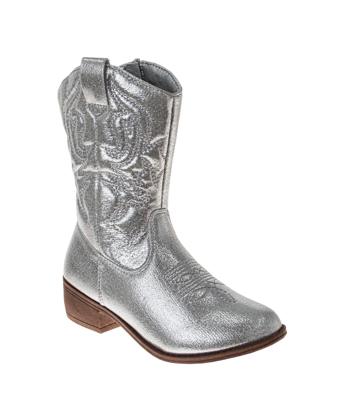Kensie Girl Little Kids and Big Kids Metallic Cowgirl Boots - Silver metallic