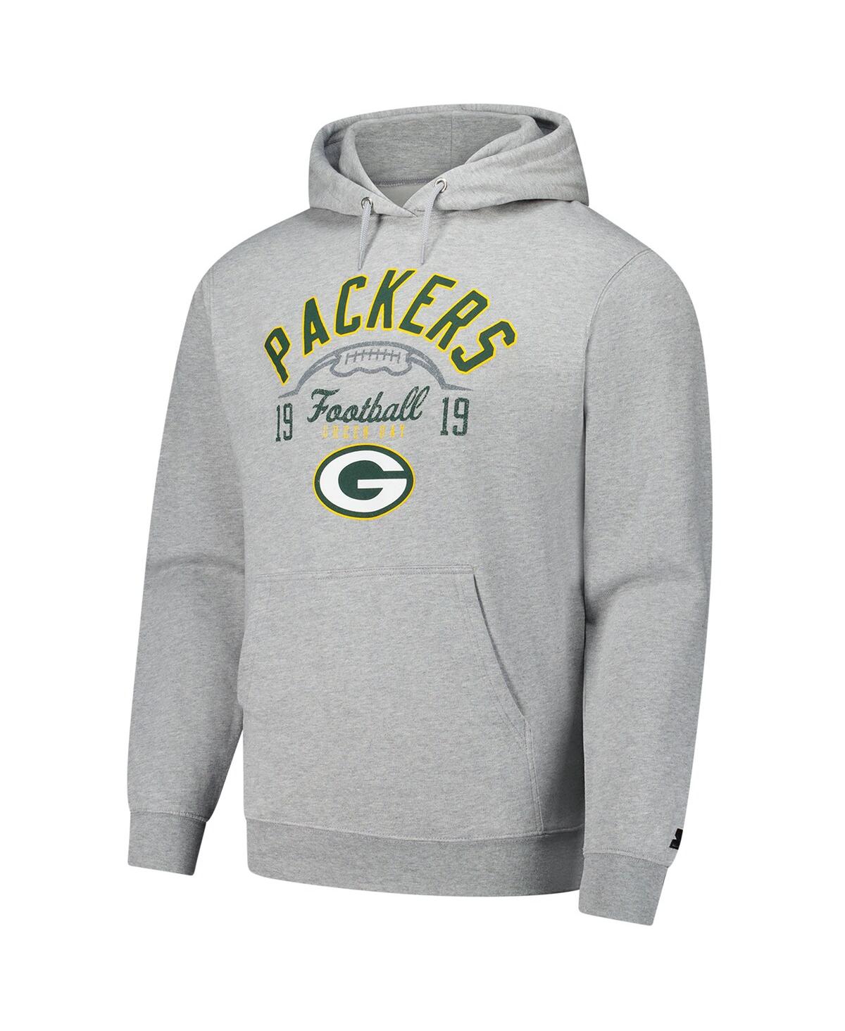 Starter Heather Gray Green Bay Packers Pullover Hoodie In Heather Gray