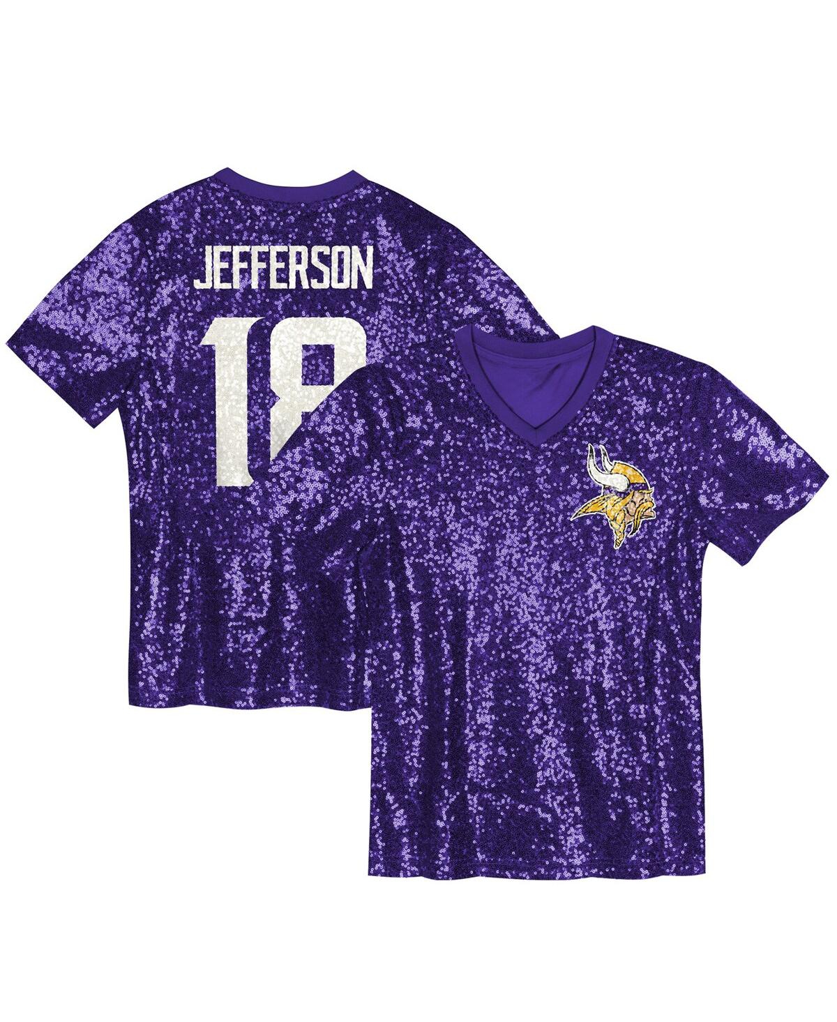 Women's Justin Jefferson Purple Minnesota Vikings Player Name Number V-Neck Fashion Jersey - Purple