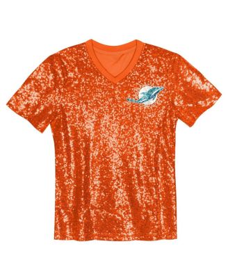 Big Girls Tyreek Hill Orange Miami Dolphins Sequin V-Neck Fashion Jersey