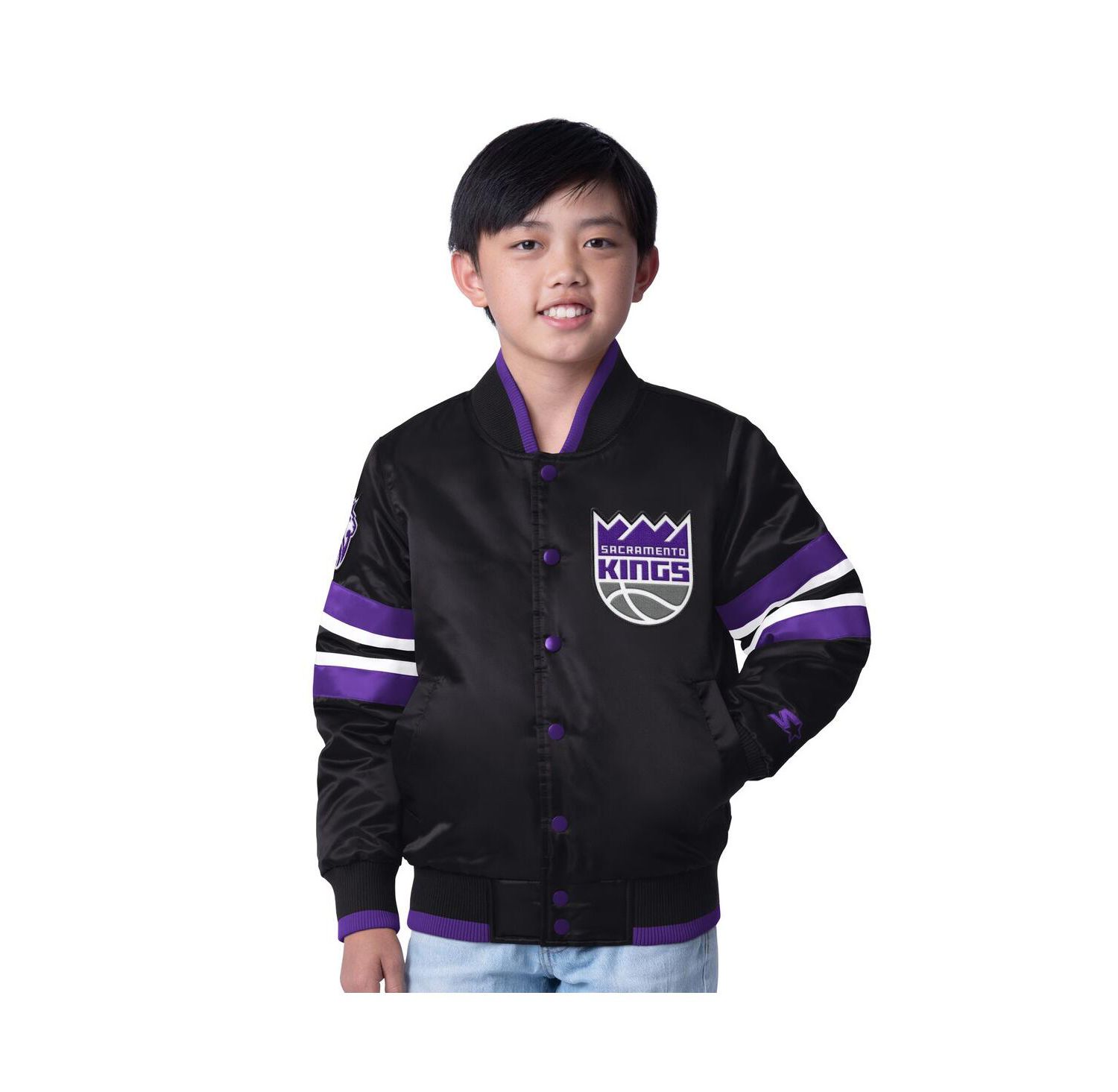 Big Boys and Girls Black Sacramento Kings Scout Varsity Full-Snap Jacket