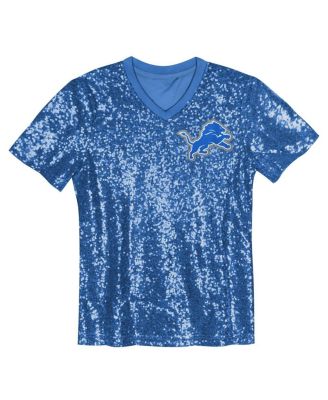Big Girls Aidan Hutchinson Blue Detroit Lions Sequin V-Neck Fashion Jersey