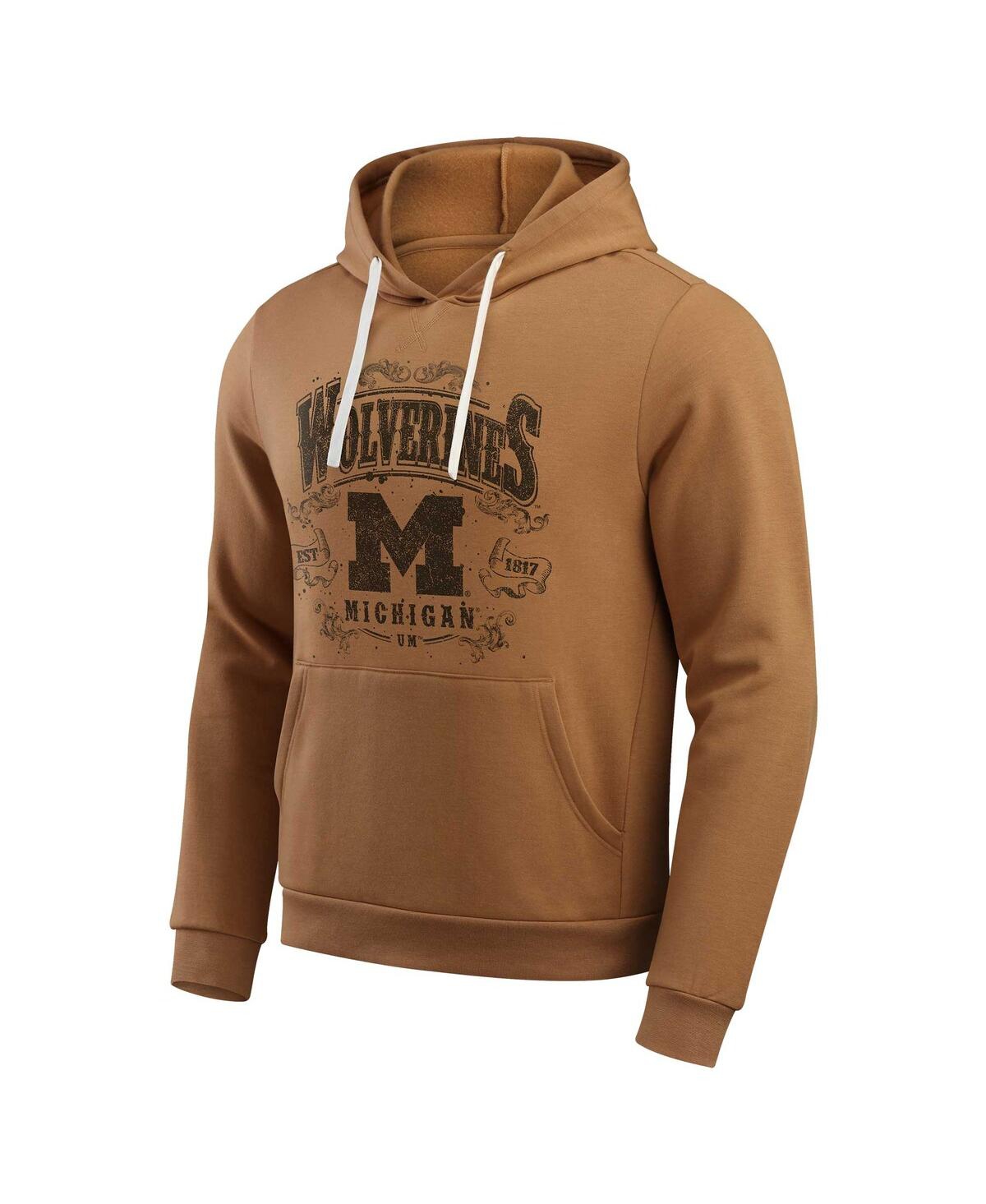 Fanatics Men's Tan Michigan Wolverines Camp Fleece Tri-blend Pullover Hoodie In Tan