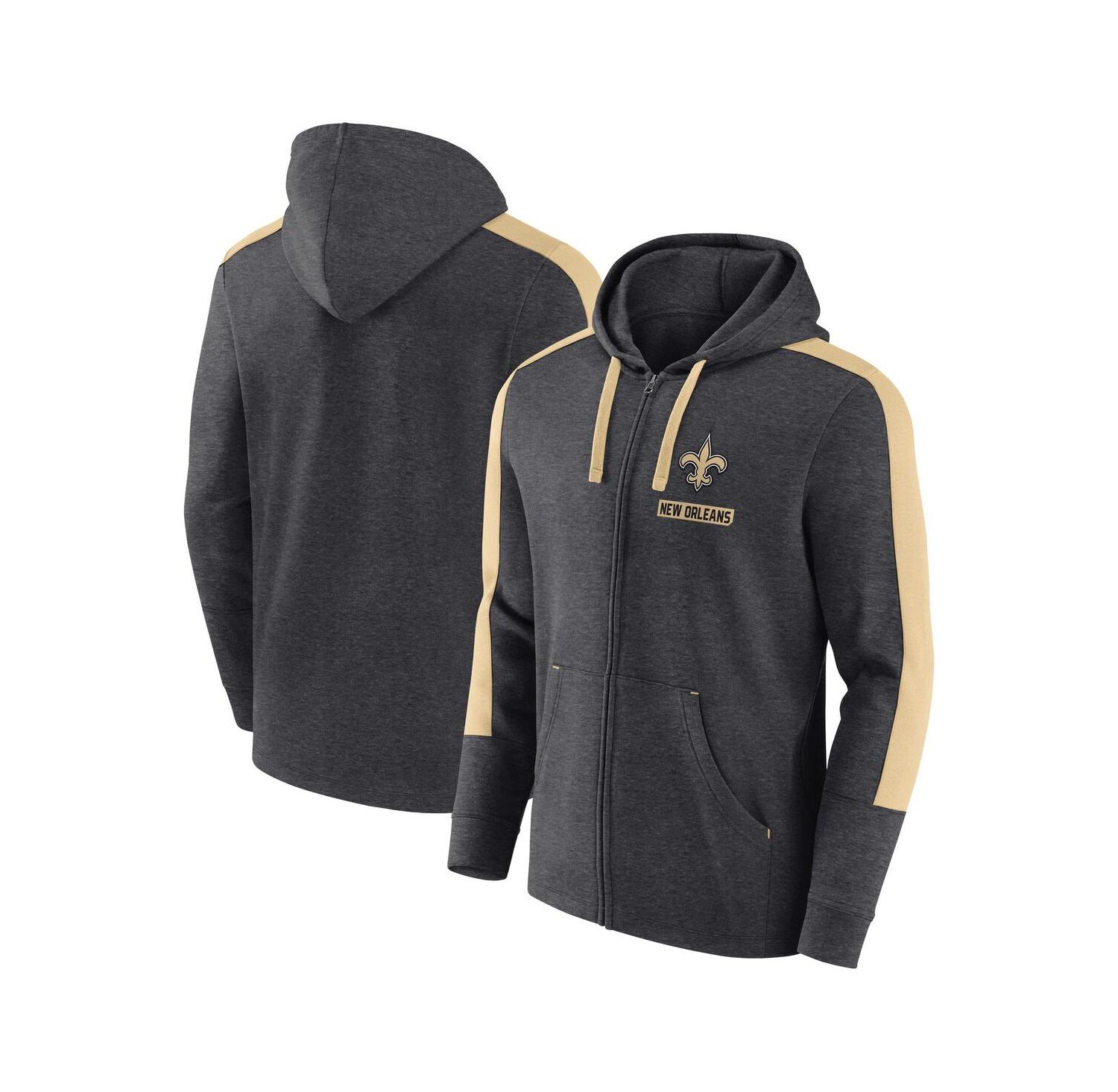 Men's Heather Charcoal New Orleans Saints Gains Full-Zip Hoodie