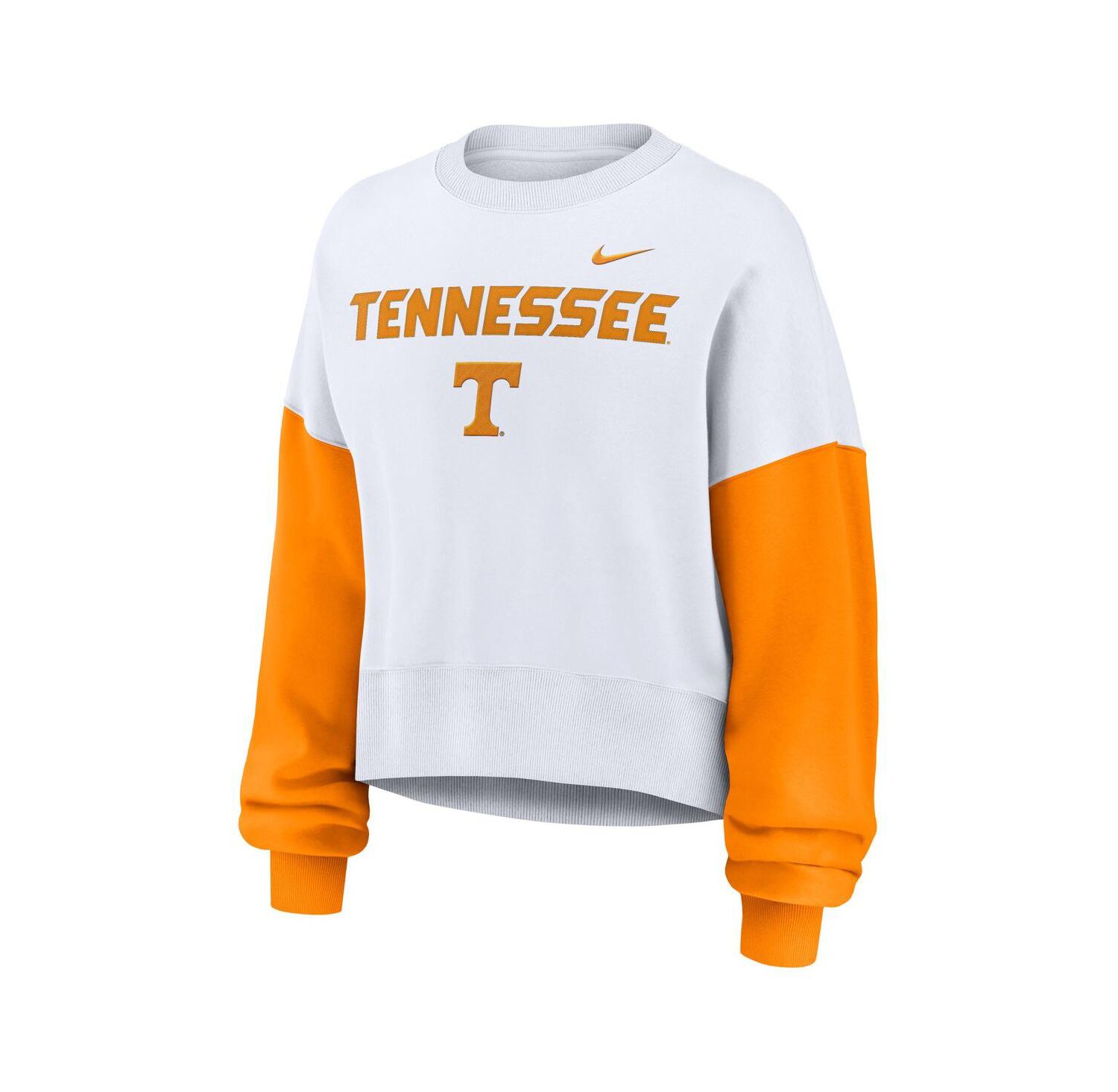 Women's White Tennessee Volunteers Color-Block Oversized Cropped Pullover Sweatshirt