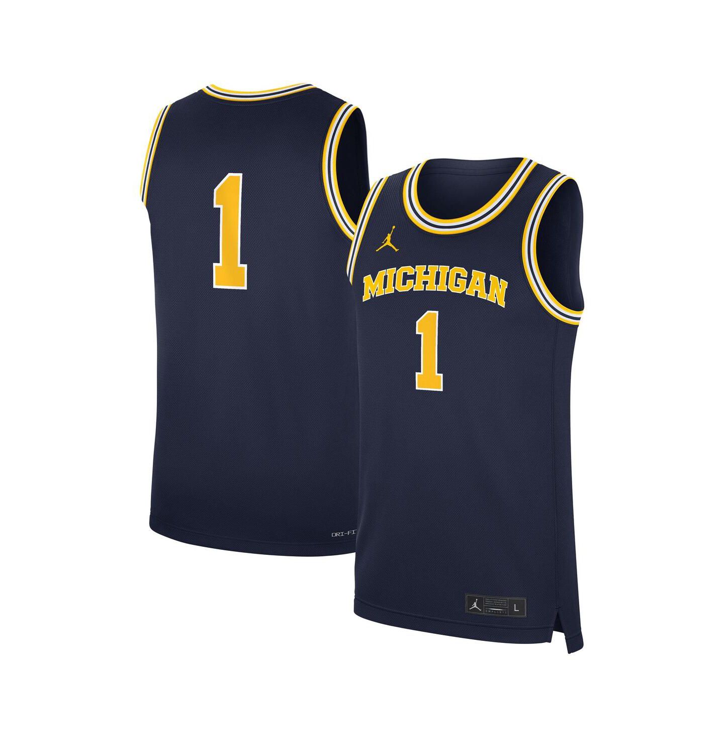 Мужской топ Jordan Navy Michigan Wolverines Road Replica Basketball Jersey — фото 1
