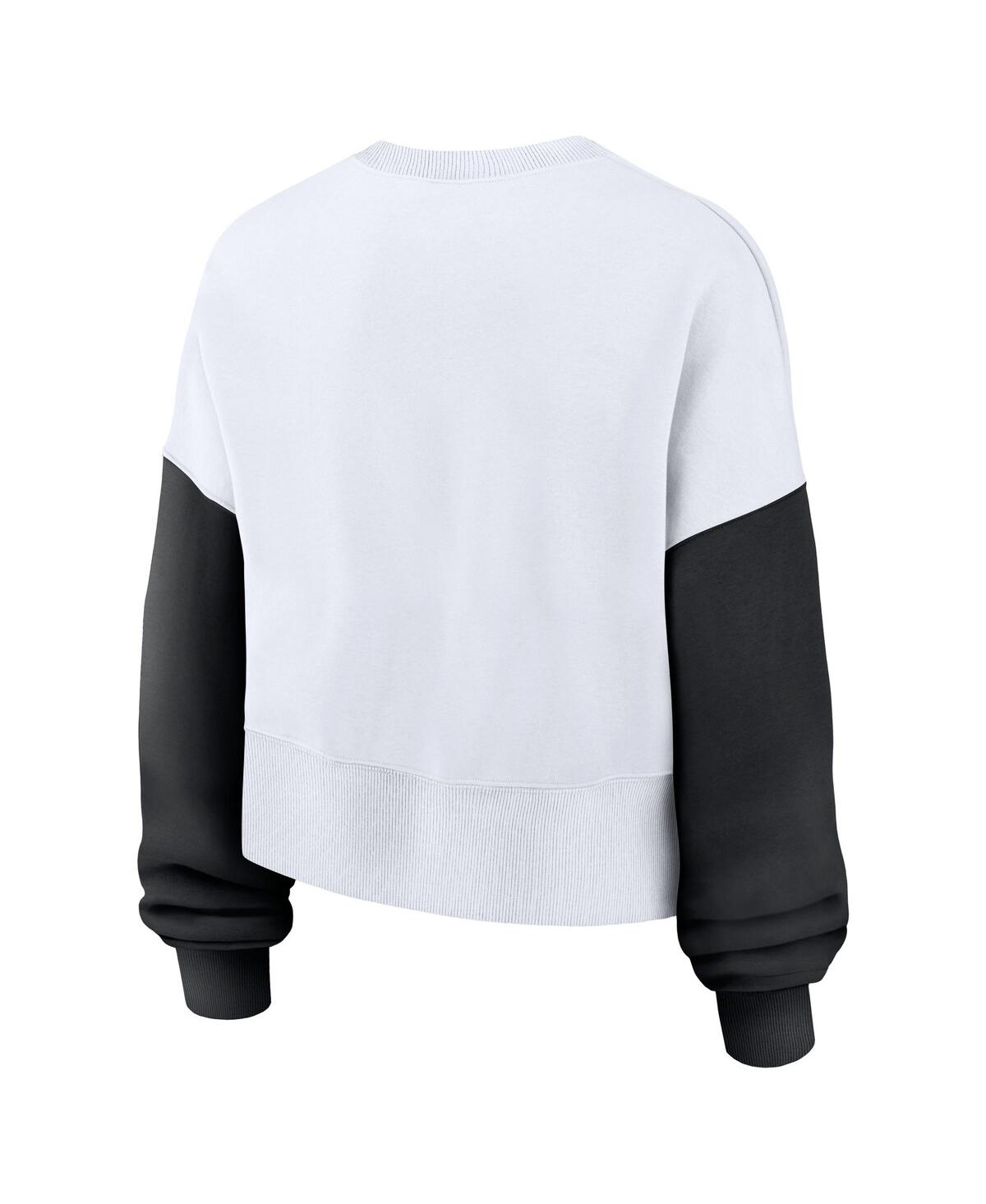 Nike Women's White Iowa Hawkeyes Color-block Oversized Cropped Pullover Sweatshirt In White