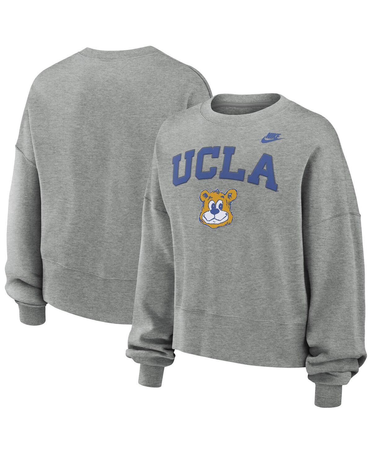 Nike Women's Heather Gray Ucla Bruins Legacy Fleece Classic Arch Oversized Cropped Tackle Twill Sweatshir In Heather Gray