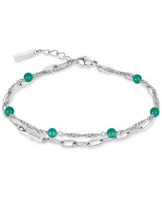 Deva Black Onyx Stone Bead Crocodile Charm Bracelet