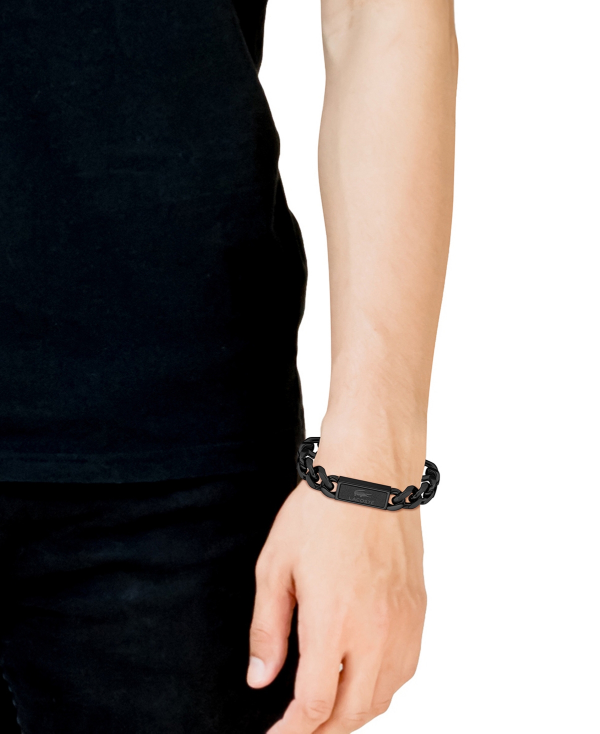 Lacoste Stainless Steel Backhand Chain Bracelet In Black
