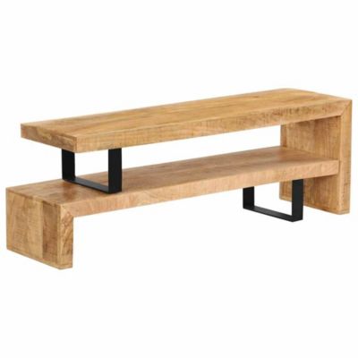 TV Stand Natural Mango Wood Solid Mango Wood, Wrought Iron Medium