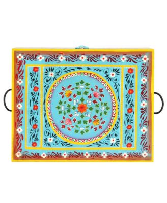 Hand Painted Storage Box x 19.7"x15.7"x15.7" Solid Mango Wood