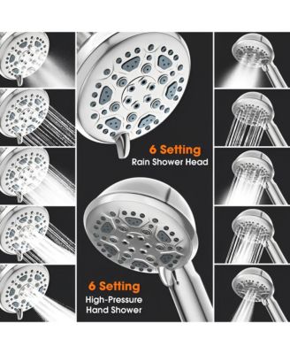 6-Spray Setting High Pressure Dual Rain Shower Head with Handheld Valve and 59&amp;#x22; Flexible Hose (Brushed Nickel)