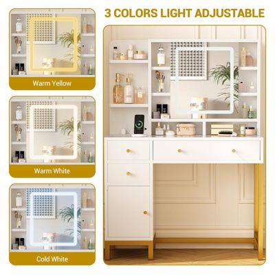 1 PC solid wood Makeup with Led Lighted Mirror & Power Outlet  Vanity