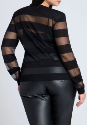 Women's Sheer Stripe Sweater With Shoulder Pad