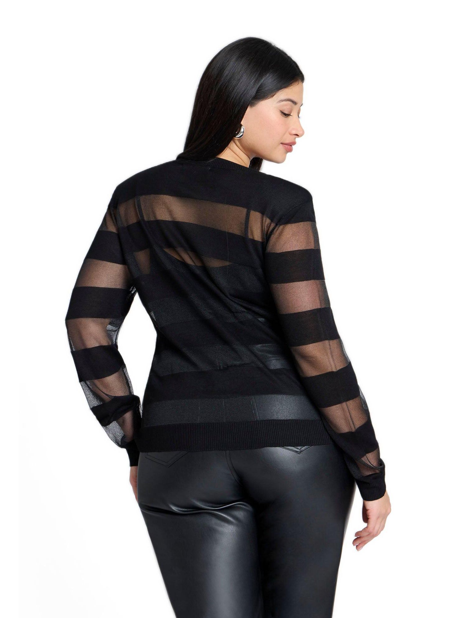 Women's Sheer Stripe Sweater With Shoulder Pad