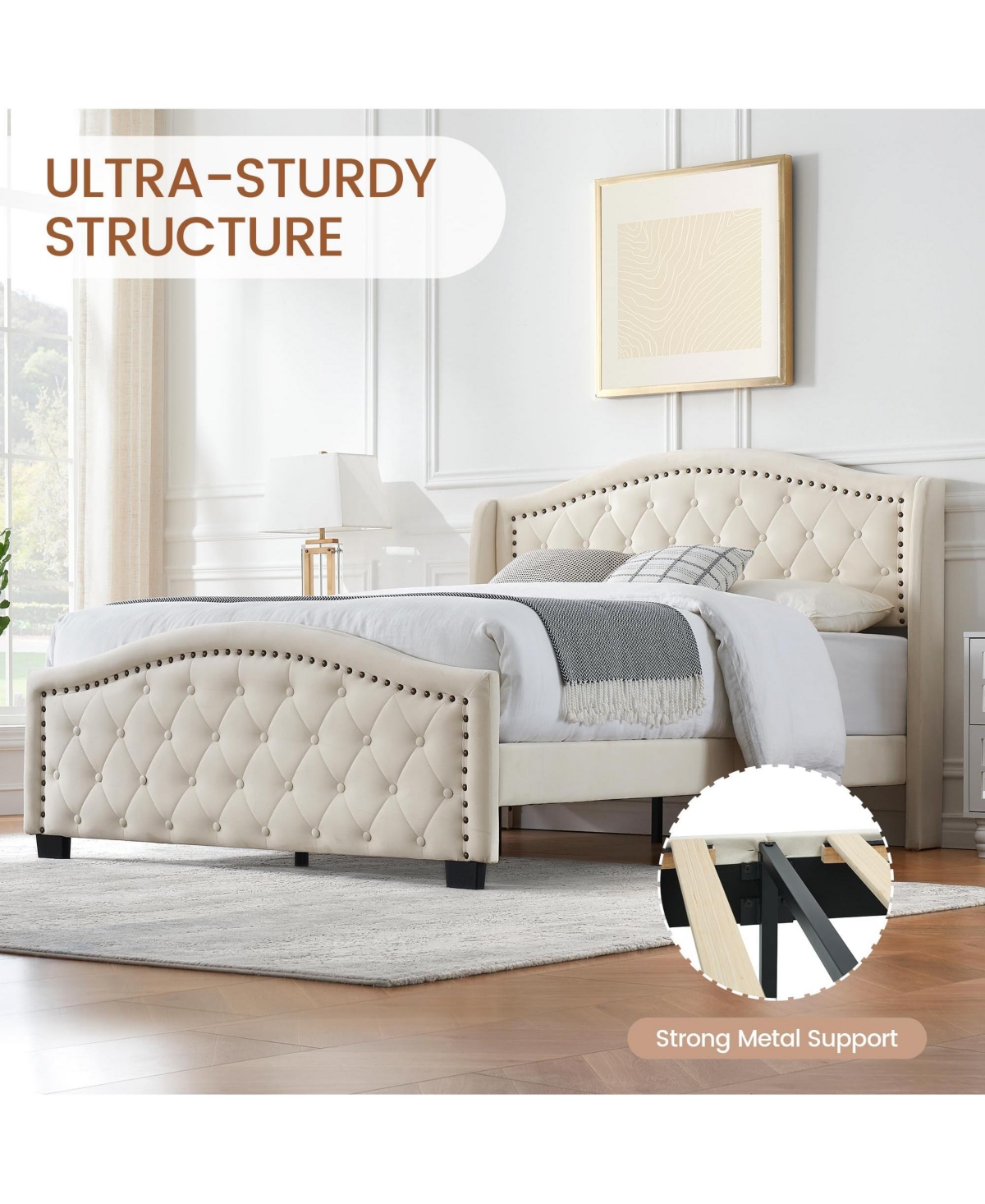 gaomon Queen Size Upholstered Platform Bed Frame with Tall Headboard 47.2"