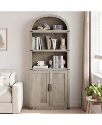 Bookcase with Doors Arched Bookshelf 71.65in Tall Bookcase Farmhouse Cabinet