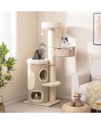 61'' Cat Tree for Indoor Cats w/ 2-stoery Condo Top Perch Sisal Scratching Posts