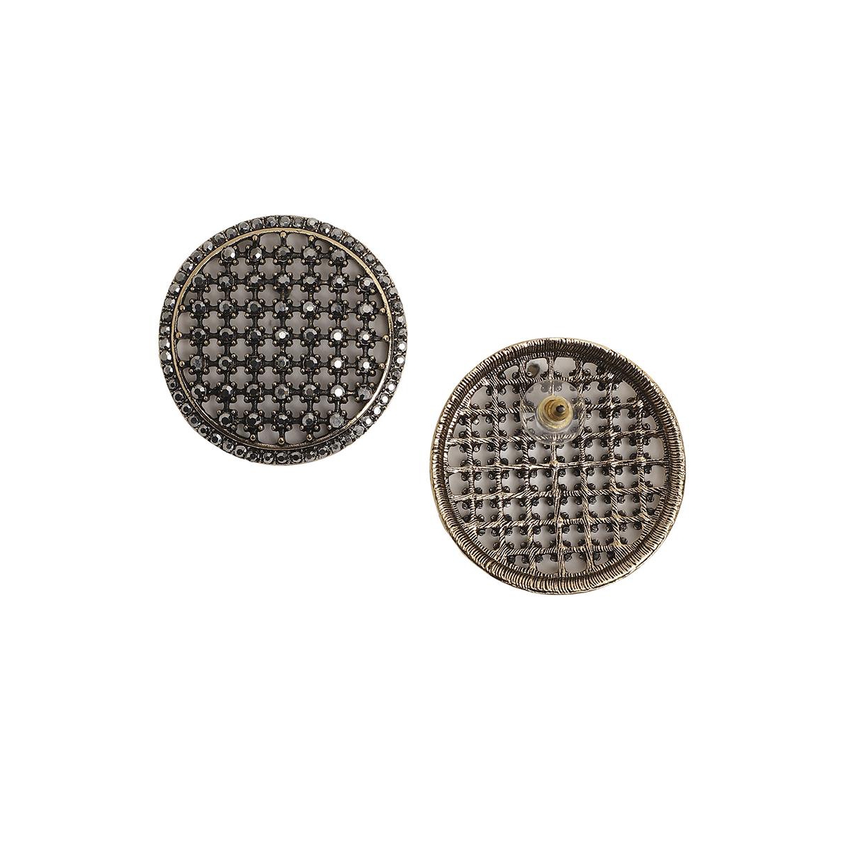 Sohi Maxi Intricate Circular Stud Earrings In Silver