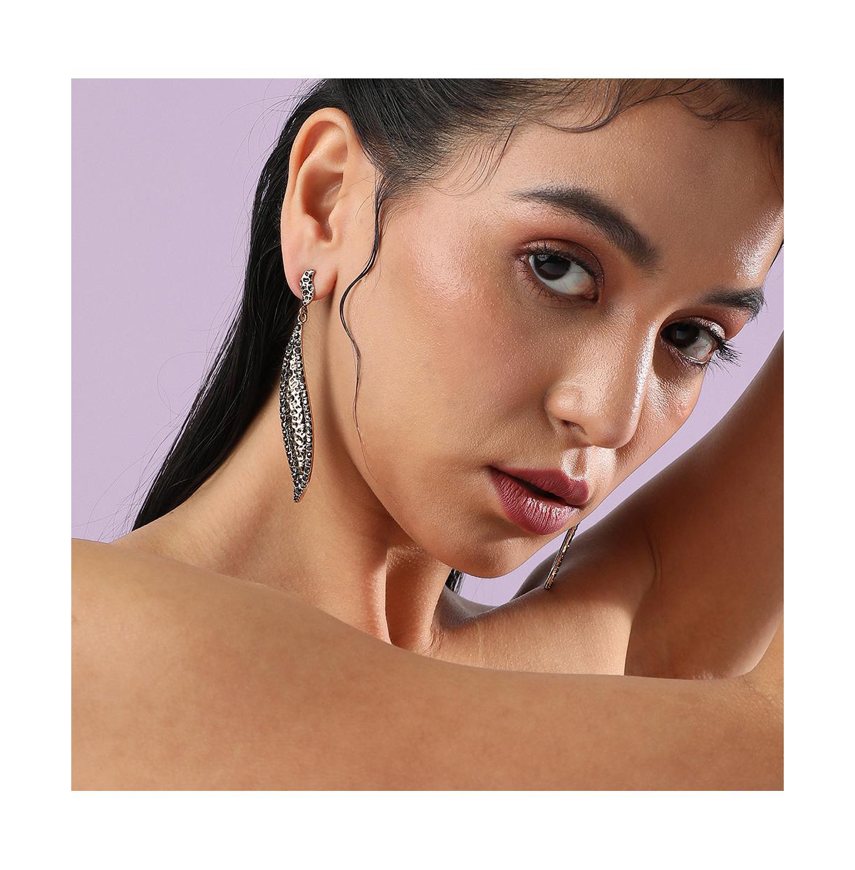Sohi Embellished Rhombus Swirl Drop Earrings In Gold