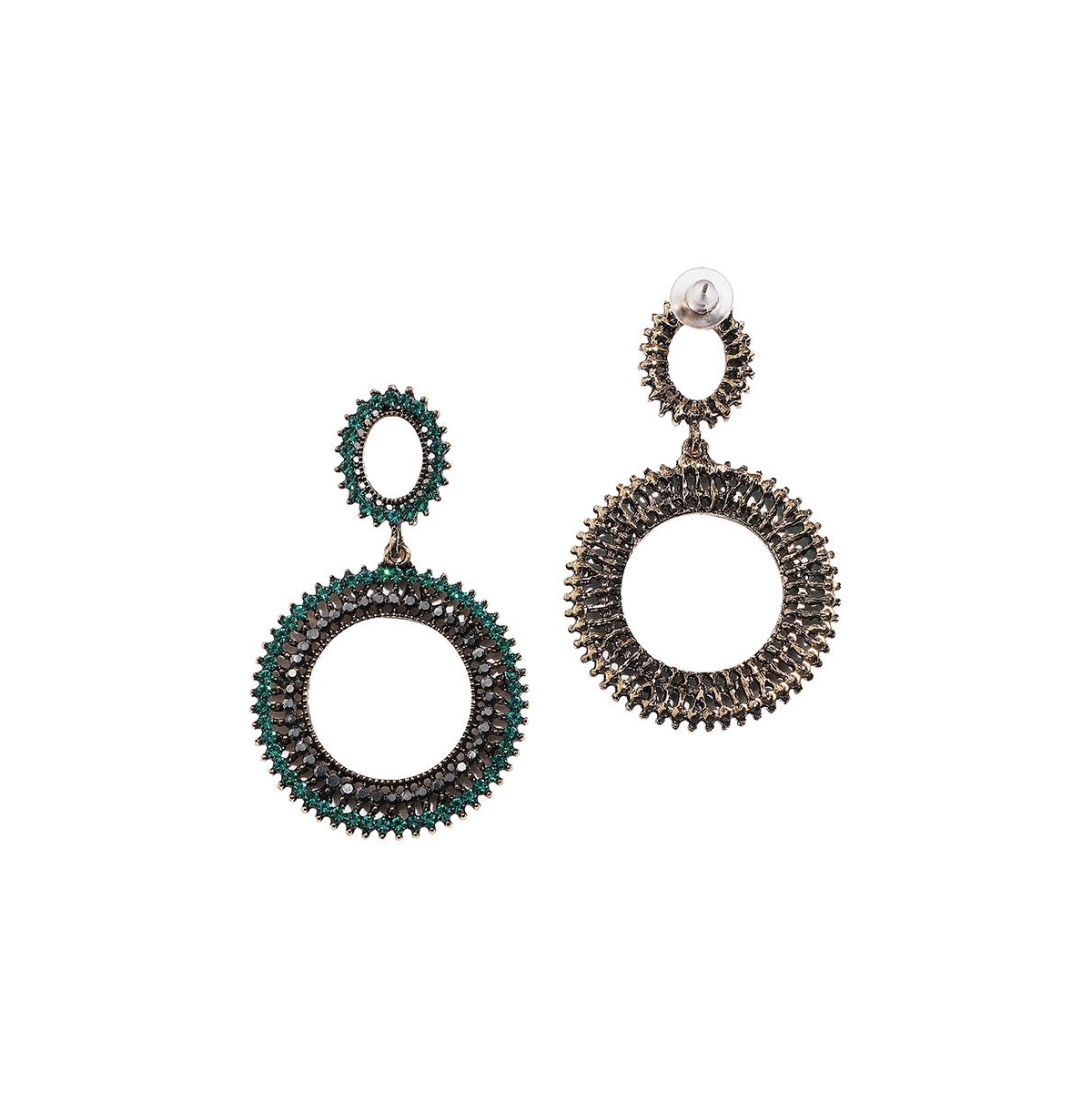 Sohi Circular Crystal Drop Earrings In Green
