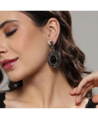 Embellished Lined Oval Drop Earrings