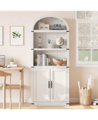 Bookcase with Doors Arched Bookshelf 71.65in Tall Bookcase Farmhouse Cabinet