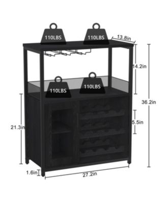 Wine Bar Cabinet with Detachable Wine Rack, Bar Rack Cabinet with Glass Holder and 1 Drawer, Mesh Door, Small Sideboard and Buffet Cabinet for Liquor and Glasses