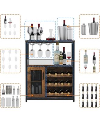 Wine Bar Cabinet with LED Light 36''H Coffee Bar Cabinet with Detachable Wine Rack and Glass Holder Kitchen Buffet Sideboard w/Storage Shelf Freestanding Liquor Cabinet for Living Room