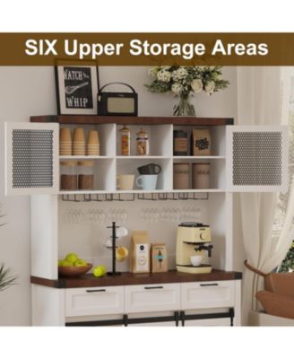 Modern Wine Bar Cabinets with Storage,68" Buffet Hutch Cabinet with Wine Glass Rack&Sliding Barn Door,Large Coffee Bar Sideboard Cabinet for Living Room/Farmhouse/Kitchen