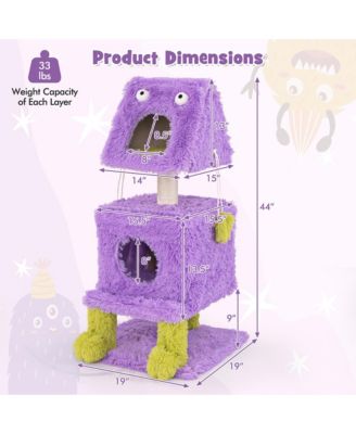 Cat Tree Cute Monster-Themed Cat Tower w/ 2 Private Condos & Soft Long Plush