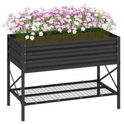Galvanized Raised Garden Bed with Legs and Storage Shelf