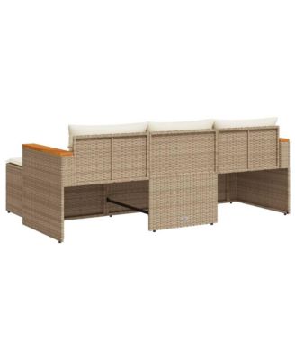 3 Piece Patio Sofa Set with Cushions Beige Poly Rattan
