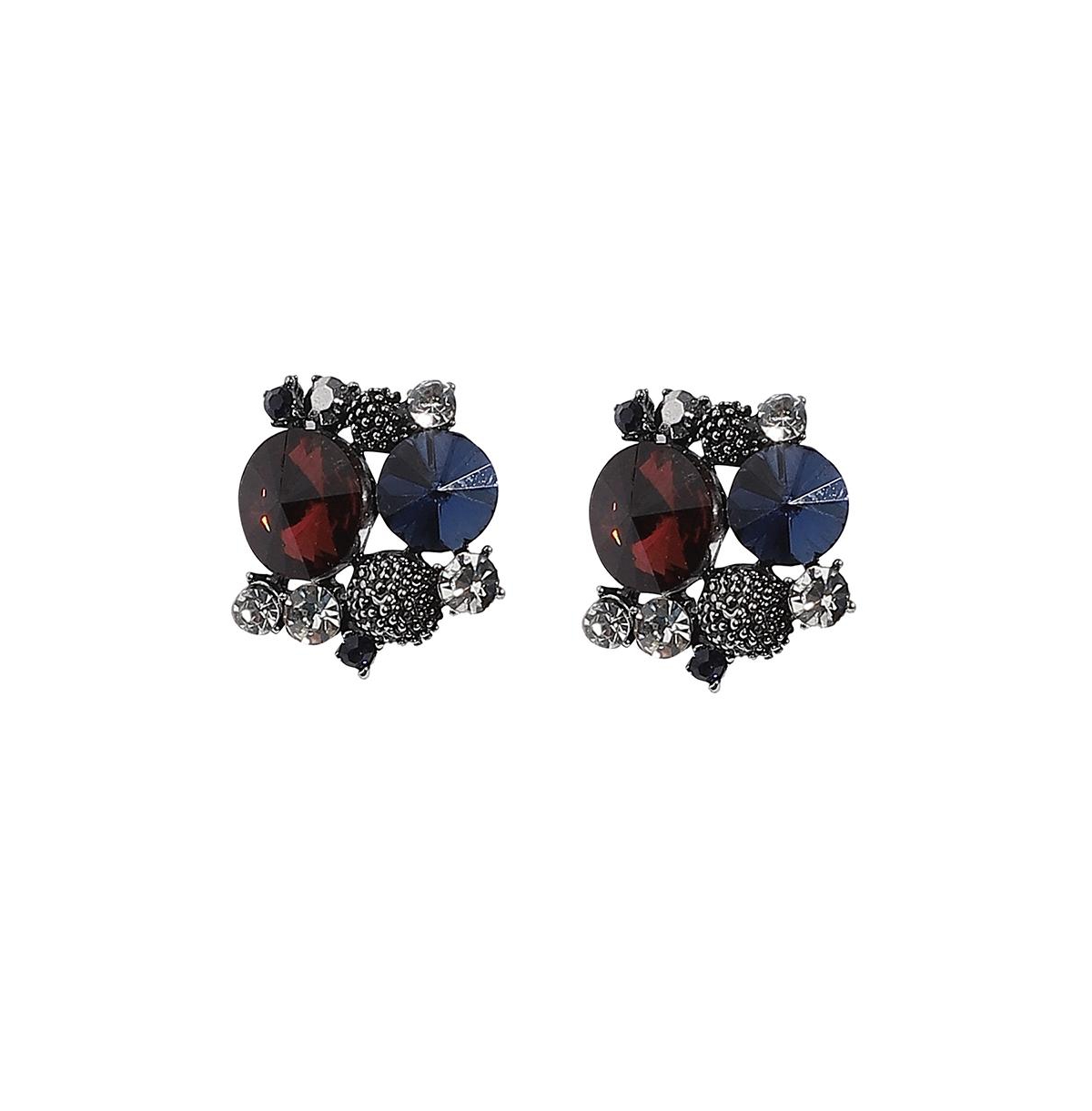 Sohi Crystal Textured Stud Earrings In Grey