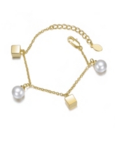 GiGiGirl 14K Gold Plated Cubed Charms & Pearls Link Bracelet - Gold